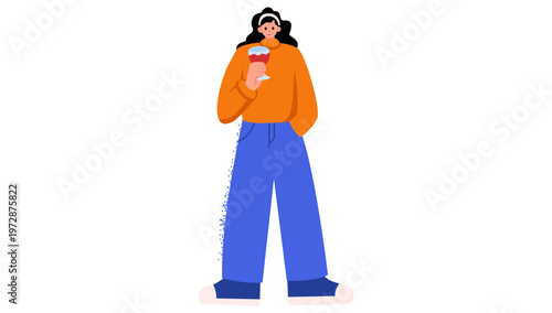 Coffee Cup Delight: A person stands, savoring the moment while holding a cup, exuding a sense of relaxation and contentment. 