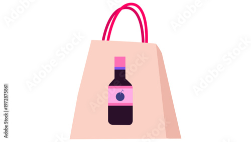 Eco-Friendly Gift Bag with Wine: A sustainable and stylish tote bag proudly displays a bottle of wine, emphasizing the concept of responsible consumerism and elegant gifting.