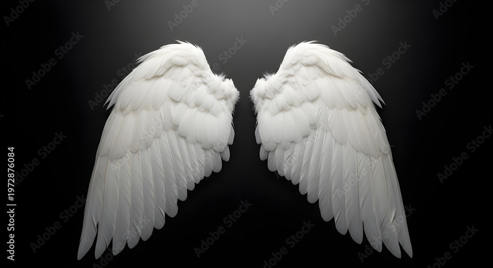 Fototapeta premium Pair of White Feather Angel Wings isolated PNG with Transparent Background