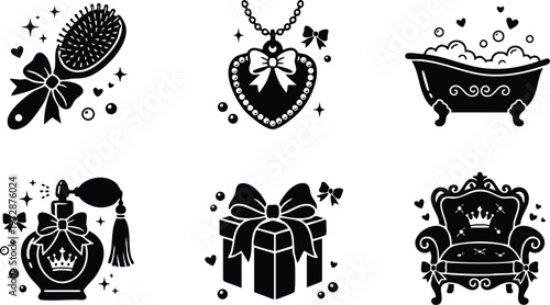 Vintage bow decor hairbrush gift perfume bottle bathtub and royal armchair