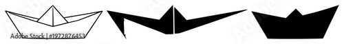 Paper boat set with black line art silhouette on white background featuring paper boat, line art, illustration with minimalist and black and white