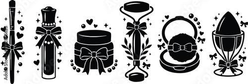 Black and white beauty brush bottle jar roller puff egg sponge with bows