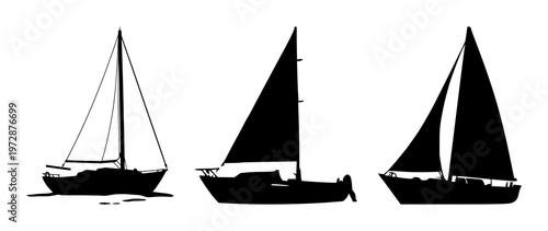 Sailboat set with black silhouette design featuring marine, sailing, nautical with adventure and ocean
