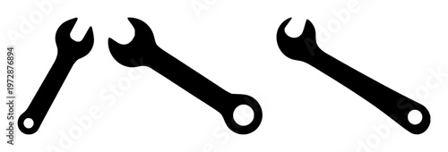 Server maintenance wrench set with solid black icon on white background featuring wrench, server, maintenance with icon and vector