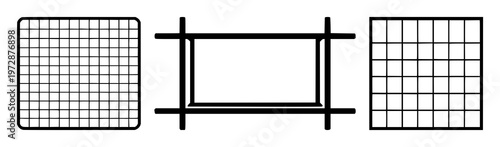 UX wireframe grid symbol icon set with solid black color featuring user interface, mobile app layout, web design with development and programming