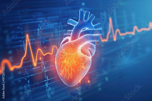Medical illustration of Arrhythmia, a condition characterized by irregular, fast, or slow heart rhythm due to abnormal electrical signals in the heart. Common types include atrial fibrillation,