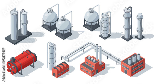 Isometric Industrial Plant Equipment and Machinery Collection.