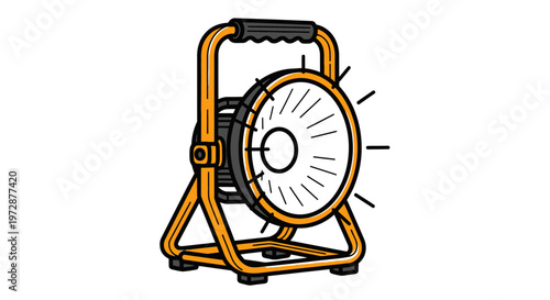 Portable orange metal work lamp.