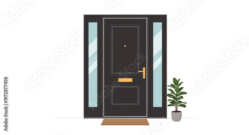 Brown Wooden Front House Door.