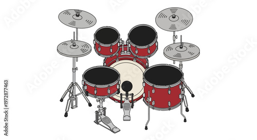 Red and white drum set instrument.