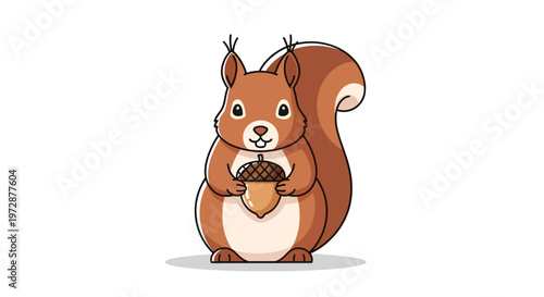 Cute cartoon squirrel holding acorn.