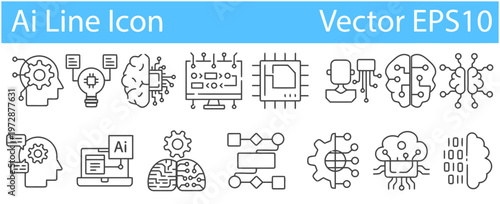 Artificial Intelligence Line Icon Set for Tech Projects