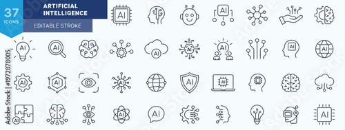 Artificial Intelligence Line Icon Set for Tech Design