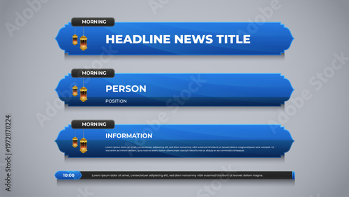islamic blue lower third with lantern for show television channel template