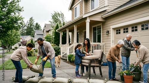 Group of people working together outdoors.