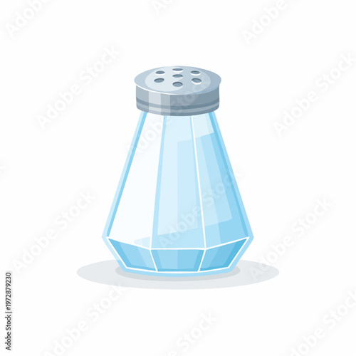 Illustration of a blue glass salt shaker with silver lid