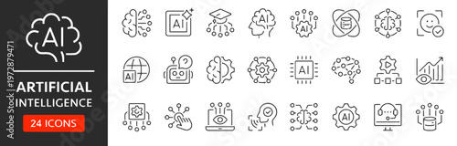 Artificial Intelligence Line Icon Set for Tech Projects