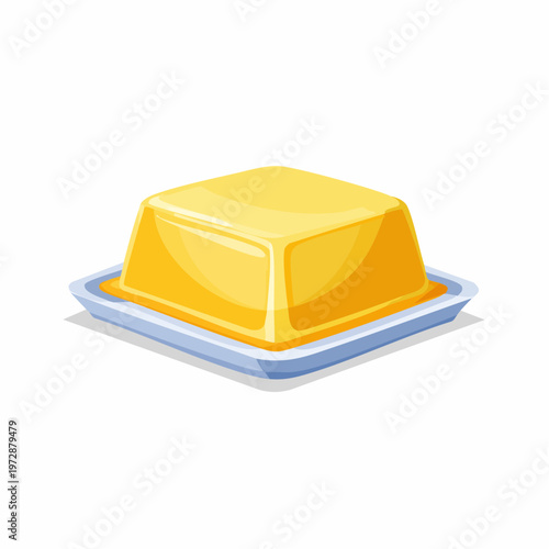 cartoon yellow butter block on a blue plate
