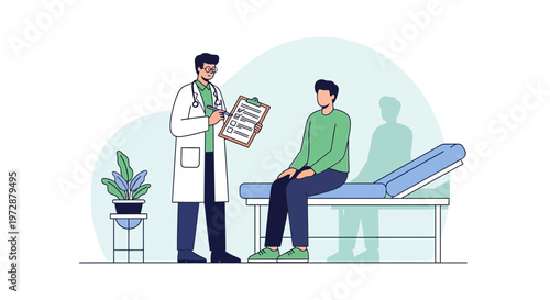Doctor consulting patient in clinic, medical checkup, healthcare concept