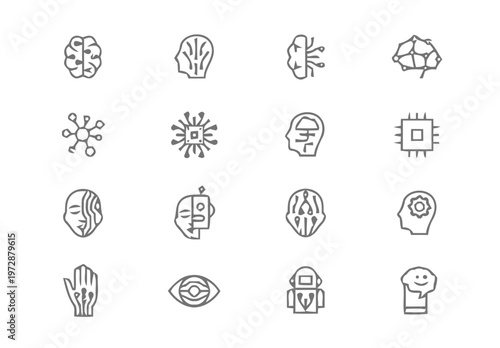 Artificial Intelligence and Machine Learning Line Icon Set