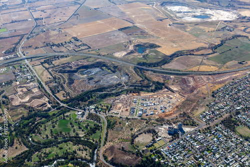 Fyansford aerial view of housing development and farmland on the Geelong urban fringe, Victoria, Australia