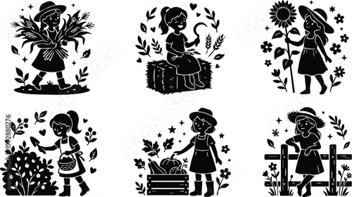 Girls harvesting farming and gardening activities