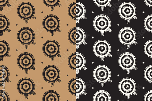 Shooting target with light retro seamless pattern on tan black background set for western. Bullseye target with star hand drawn pattern background for shooter. aim board target vintage motif wallpaper