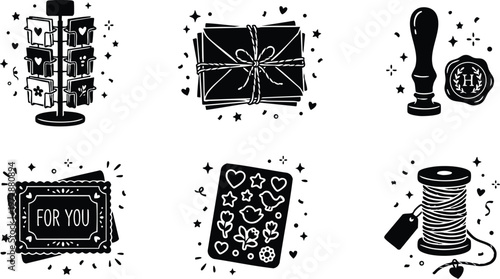 Greeting cards envelope bundle wax seal and string spool