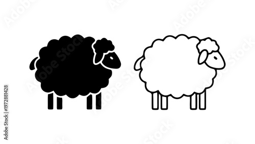 Black and White Sheep Icons Set