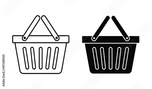 Shopping Basket Icons Set in Linear and Solid Styles