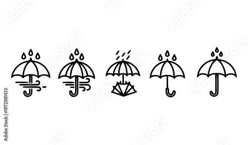 Set of Weather Icons with Umbrellas and Rain