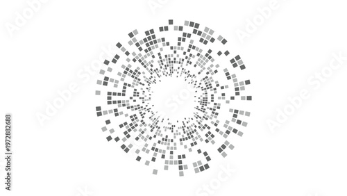 Digital constellation of interconnected pixel clusters forming a circular pattern. Vector