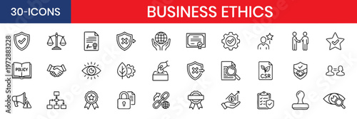 Business Ethics and Corporate Compliance Line Icon Set