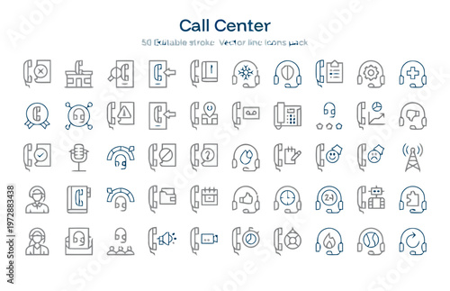 Call Center and Customer Support Vector Icon Set
