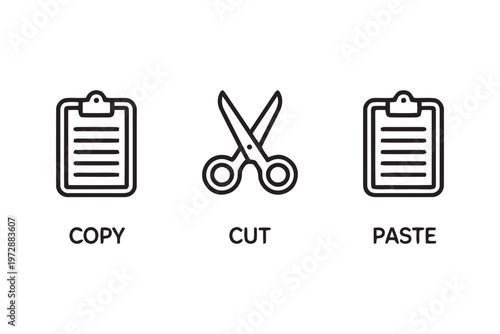 Copy Cut Paste Computer Command Icons Set