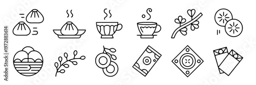 Set of Chinese New Year and Lunar Festival Line Icons