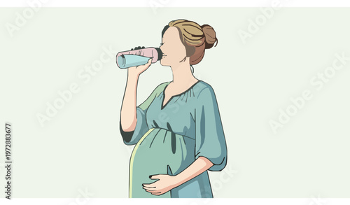 Pregnant woman drinking water healthy lifestyle vector