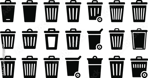 Set of Trash Can and Recycle Bin Icons