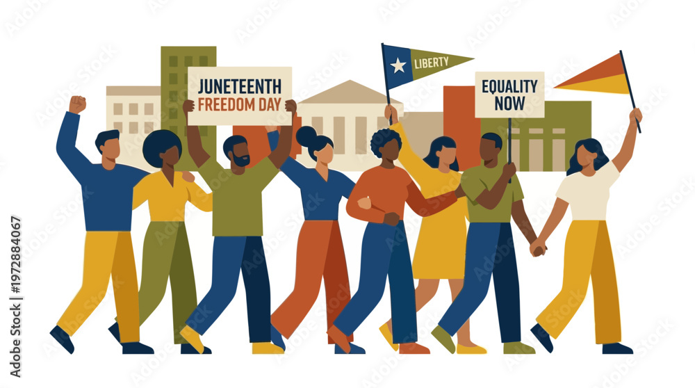 Obraz premium Juneteenth Freedom Day and Equality March Illustration