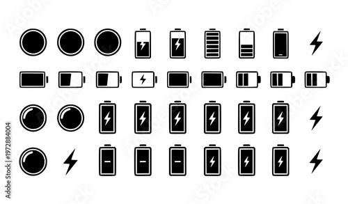 Battery charge icons vector minimal power level indicator energy pack
