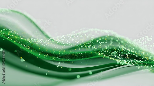 eco investment presentation background, layered abstract green data waves, glowing particles and smooth graph flow,