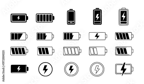 Battery icon set vector charge level indicator power energy symbols