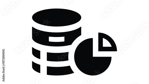Database and analytics visualization combining storage and pie chart elements Vector