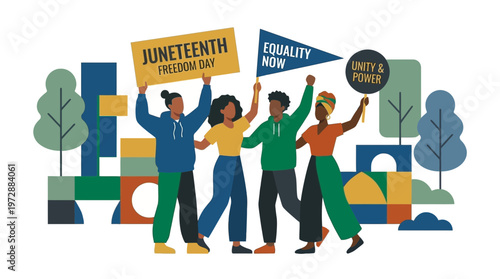 African American People Celebrating Juneteenth Freedom Day Illustration