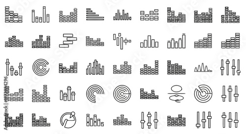 Set of 50 Outline Audio Equalizer and Sound Wave Icons