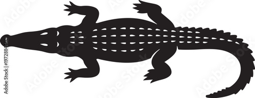 Black Silhouette of an Alligator or Crocodile Isolated on White Background