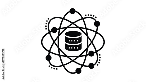 Atomic structure illustration featuring a database symbol at its nucleus Vector