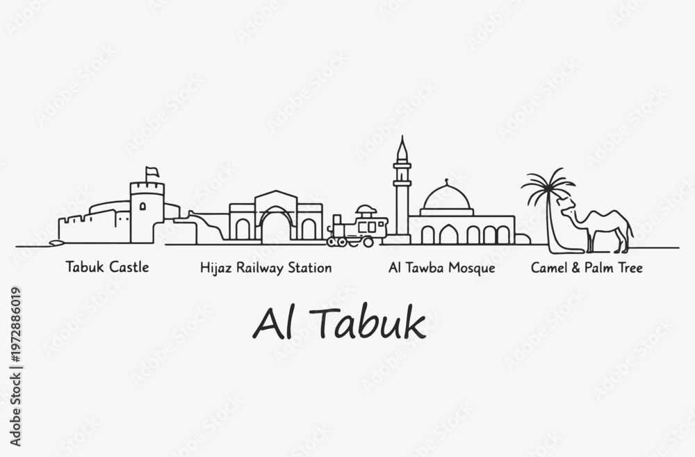 Obraz premium Flat Design one line without breaking the Alula city.