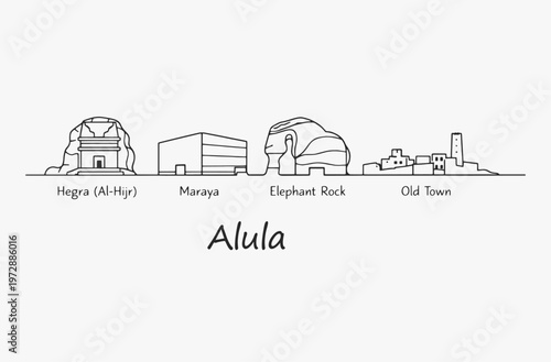 Flat Design one line without breaking the Alula city.