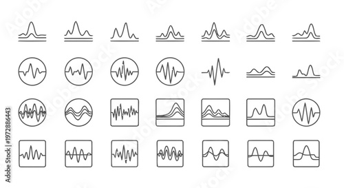 Set of Hand-Drawn Audio Waveform and Sound Signal Icons